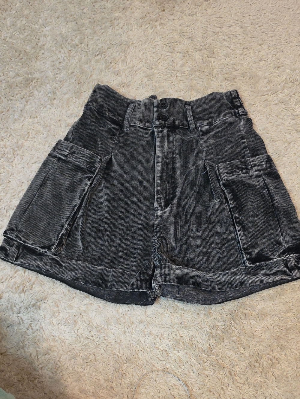 080p Oli & Hali Washed Black Corduroy Cargo Shorts